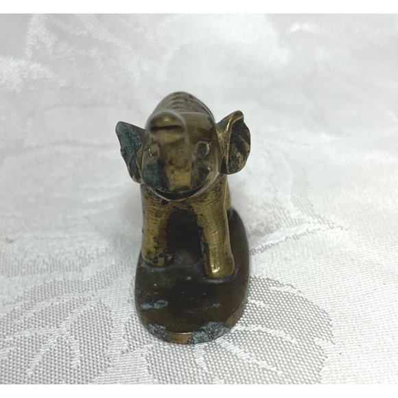 Vintage Brass Elephant Figurine Trunk Up China Lucky Elephant - Picture 2 of 7